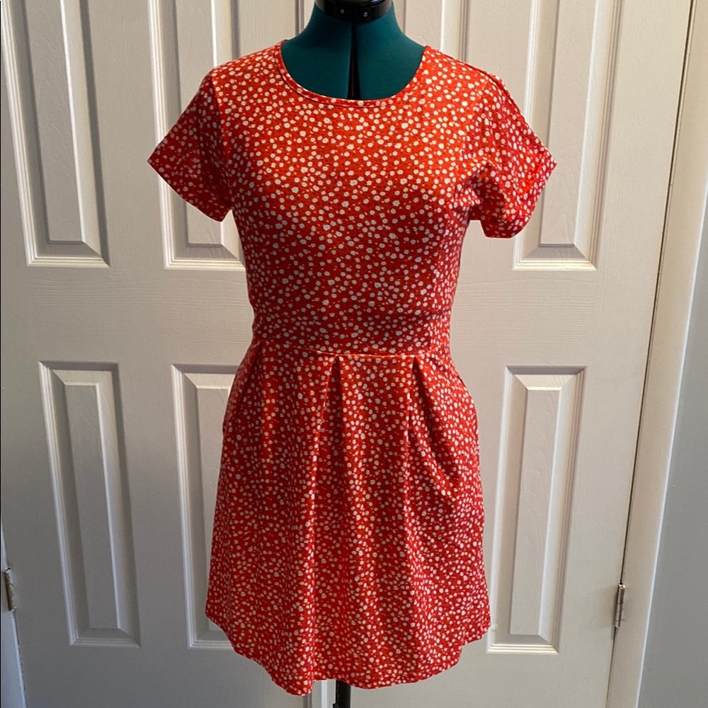 Orange Floral Short Sleeve Knit Dress